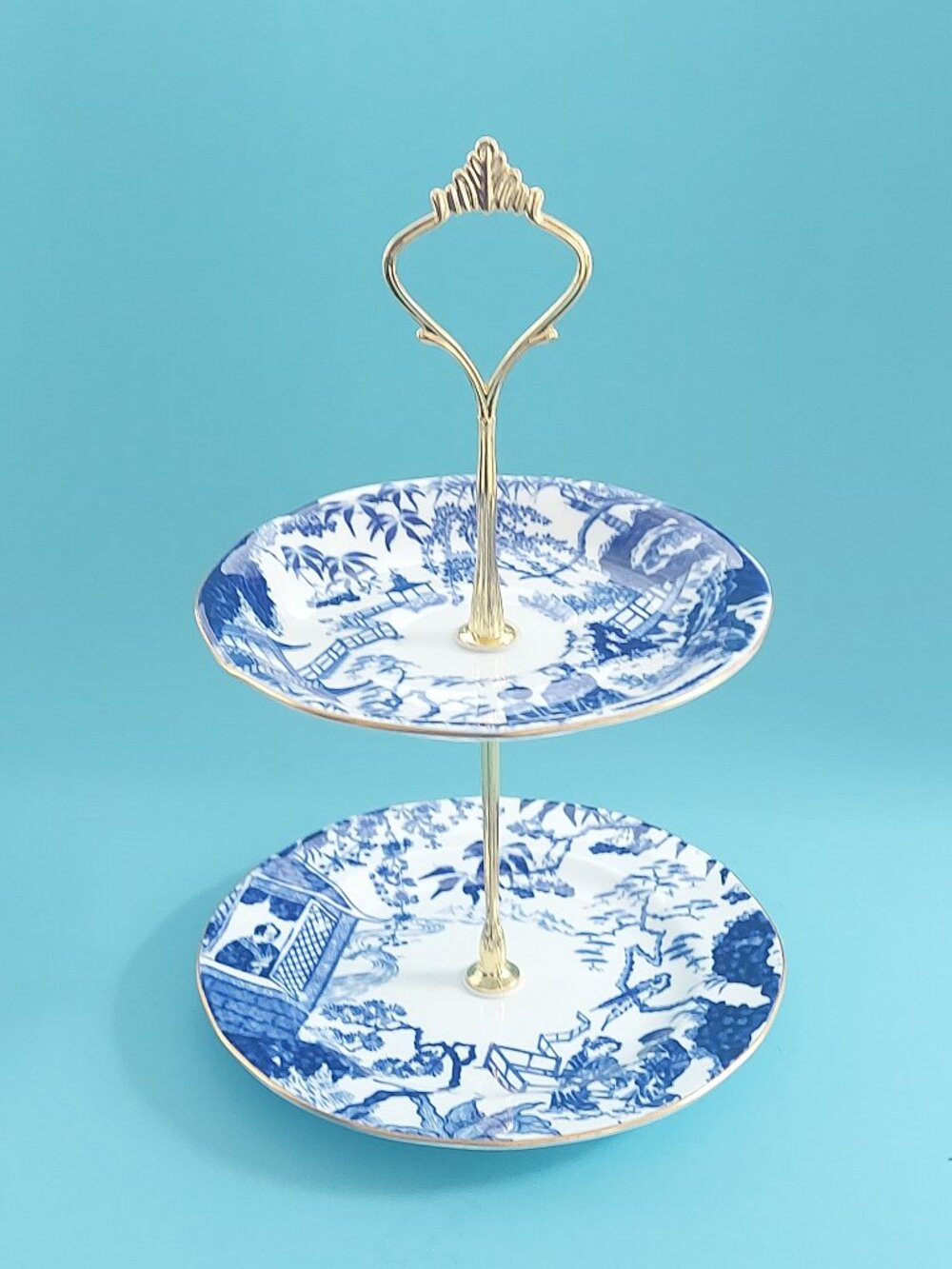 Handmade Royal Crown Derby Vintage Bone China 2-Tier Cake Stand